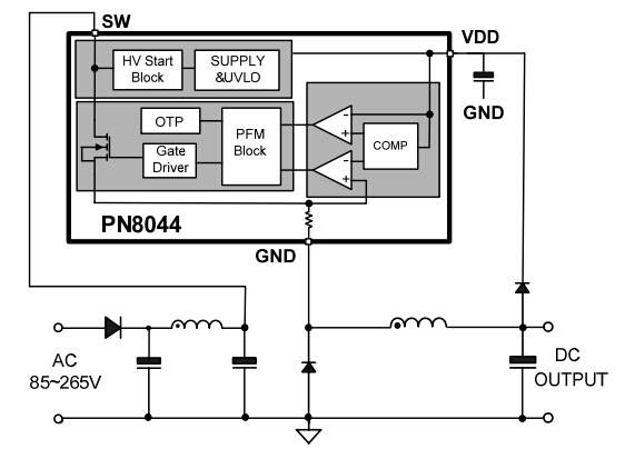 PN8044 ac-dc電源芯片電路圖